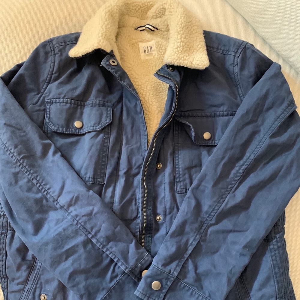 NAVY SHERPA LINED CANVAS JACKET GAP